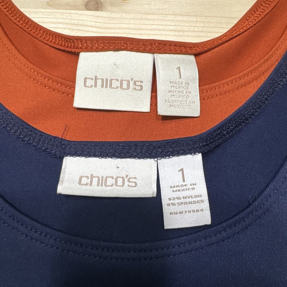 Chicos Lot of 2 Tank Top Womens 1 M/8 Blue Orange Scoop Neck Sleeveless Casual - Picture 2 of 12